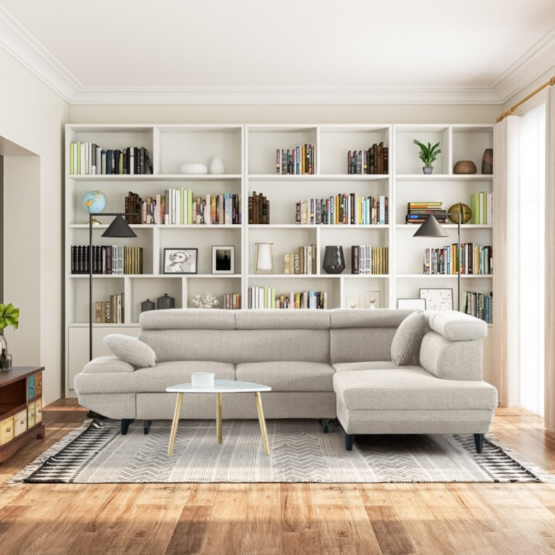 Coltar living extensibil LISA, cu tetiere relglabile si lada de depozitare