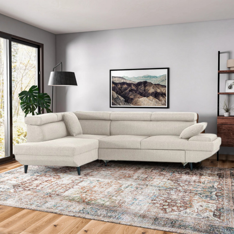 Coltar living extensibil LISA, cu tetiere relglabile si lada de depozitare