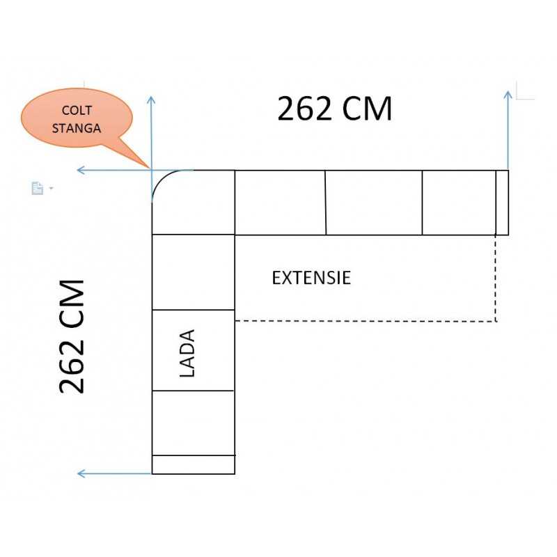 coltar clasic KABIR, extensibil cu lada, la comanda pe culori si dimensiuni personalizate