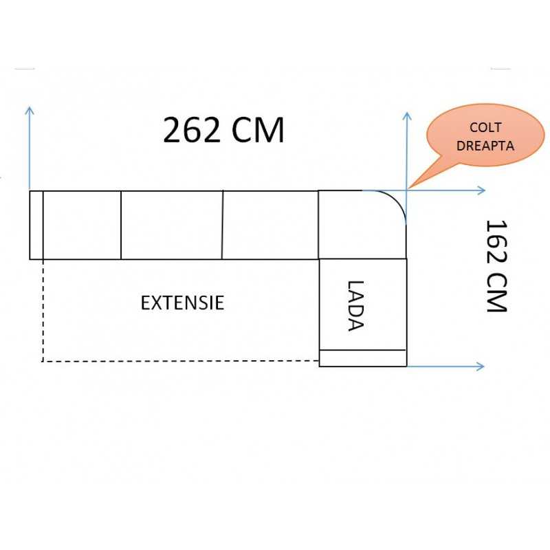 coltar clasic KABIR, extensibil cu lada, la comanda pe culori si dimensiuni personalizate