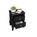 Set 2 Noptiere Baroc cu sertare, picioare din lemn masiv de pin, depozitare spațioasă, alb cu negru