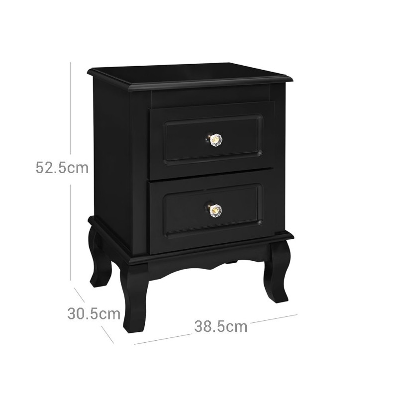 Set 2 Noptiere Baroc cu sertare, picioare din lemn masiv de pin, depozitare spațioasă, alb cu negru
