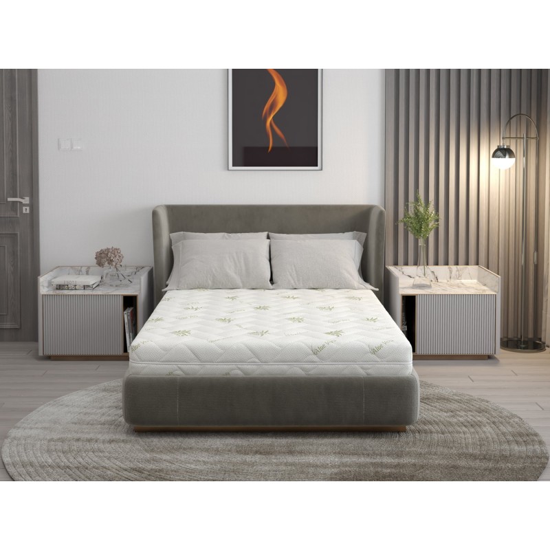 Saltea cu spumă poliuretanică SomnART FermiMax Aloe Vera 200x200, înălțime 15 cm, anatomică, husa lavabilă și detașabilă cu ferm