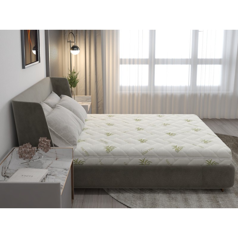 Saltea cu spumă poliuretanică SomnART FermiMax Aloe Vera 200x200, înălțime 15 cm, anatomică, husa lavabilă și detașabilă cu ferm