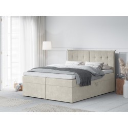 Boxspringbed matrimonial, model Echaveria, saltea din arcuri individuale pocket, 2 lazi de depositare,