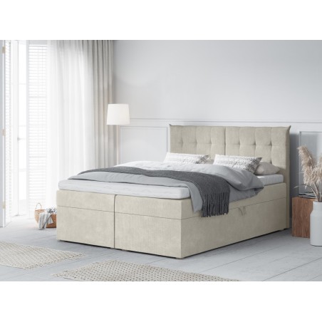 Boxspringbed matrimonial, model Echaveria, saltea din arcuri individuale pocket, 2 lazi de depositare