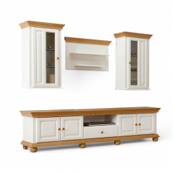 Mobila living set din lemn masiv, alb cu natur, 4 piese