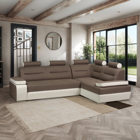 MELISA - coltar modern pentru living, extensibil cu lada si tetiere cap, material stofa