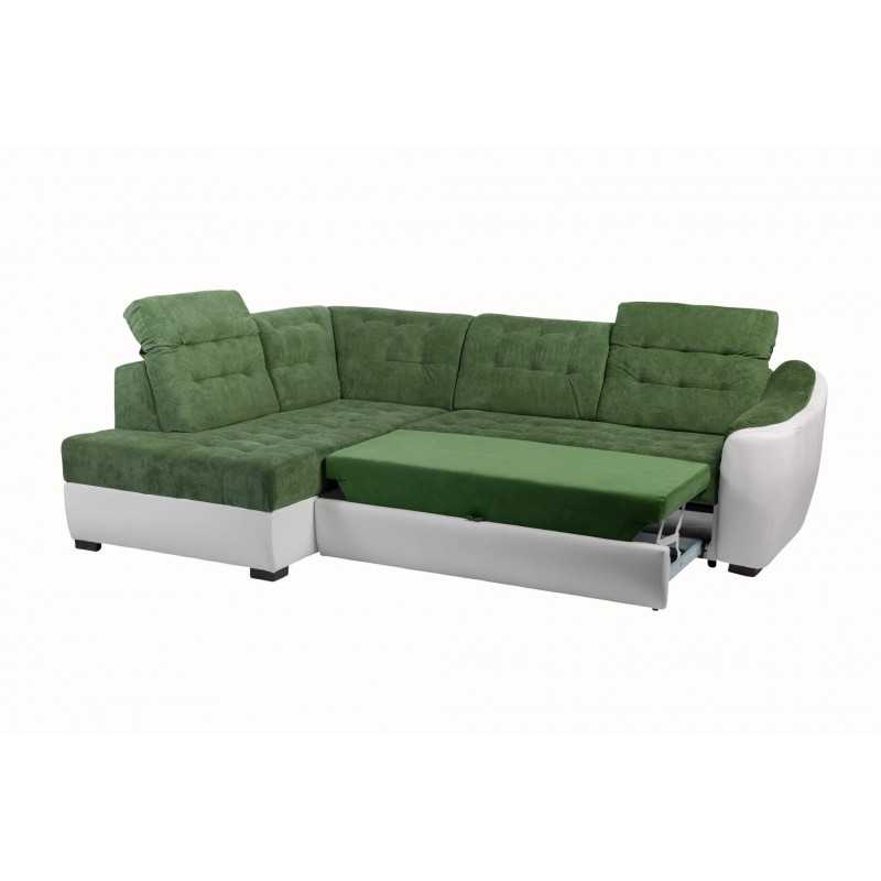 coltar living, extensibil cu lada, tetiere cap reglabile, Antonio, coltar verde