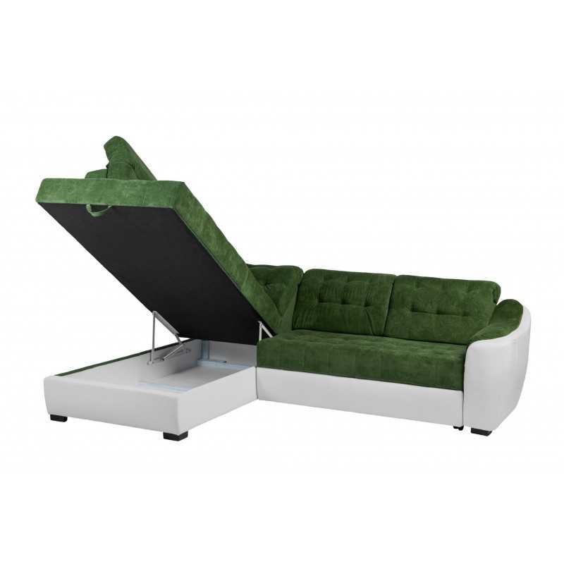 coltar living, extensibil cu lada, tetiere cap reglabile, Antonio, coltar verde