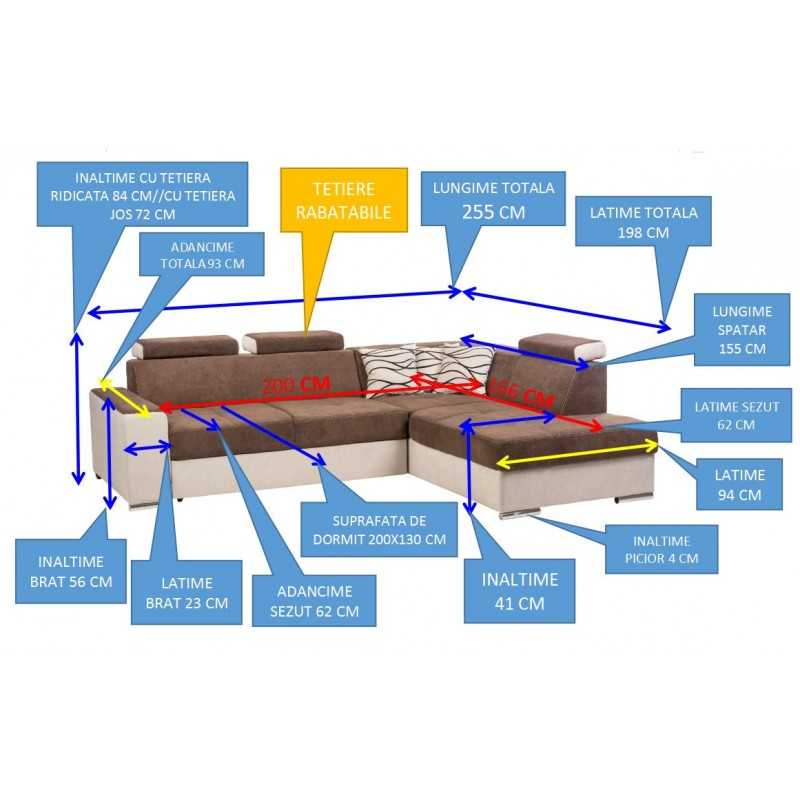 coltar de living, extensibil cu lada, cu tetiere reglabile, la comanda pe culori si dimensiuni, Leone