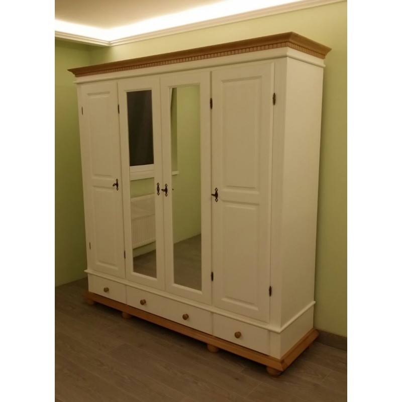 Set mobila dormitor din lemn masiv, finisaj alb cu natur