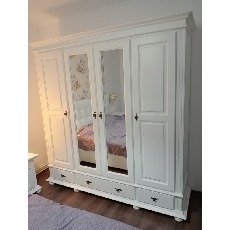 Dormitor Seva lemn masiv, finisaj alb  - Sofastil.ro