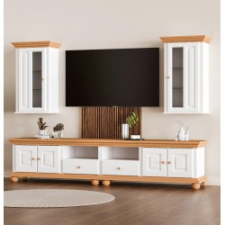 Set mobila living lemn masiv, finisaj alb cu natur