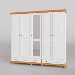 Dulap Bucov lemn masiv, 5 usi, alb cu natur - Sofastil.ro