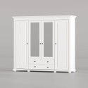 Dulap Lemn Masiv Mara – 4 Uși cu Oglindă și 2 Sertare | Mobilier Clasic Alb
