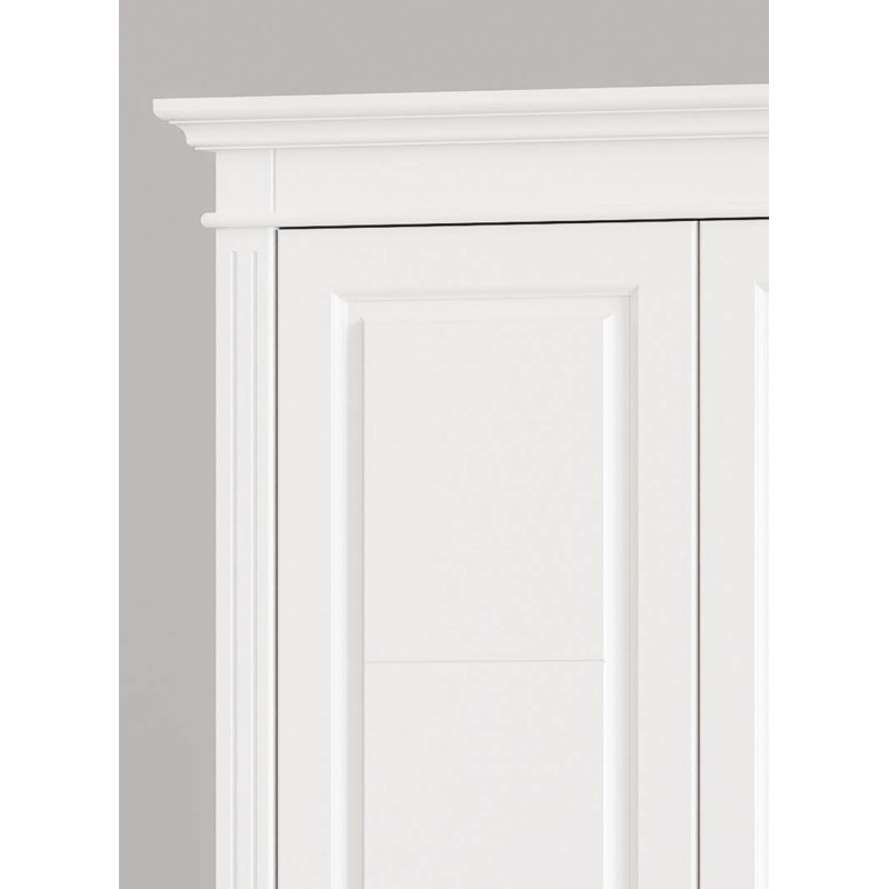 Dulap Lemn Masiv Mara – 4 Uși cu Oglindă și 2 Sertare | Mobilier Clasic Alb