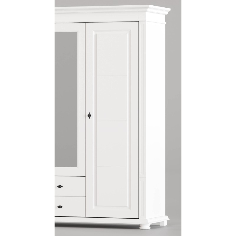Dulap Lemn Masiv Mara – 4 Usi cu Oglinda si 2 Sertare | Mobilier Clasic Alb