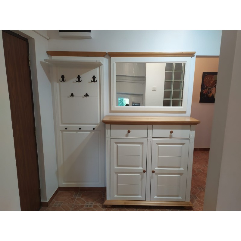 Comoda Pantofi - Vero, din lemn masiv, alb cu natur, 2 usi si 2 sertare