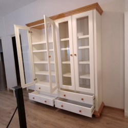 Etajera Bucov dubla din Lemn Masiv, cu usi si sertare depozitare