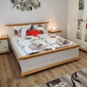Pat Bucov din lemn masiv, 140x200 cm, alb cu natur