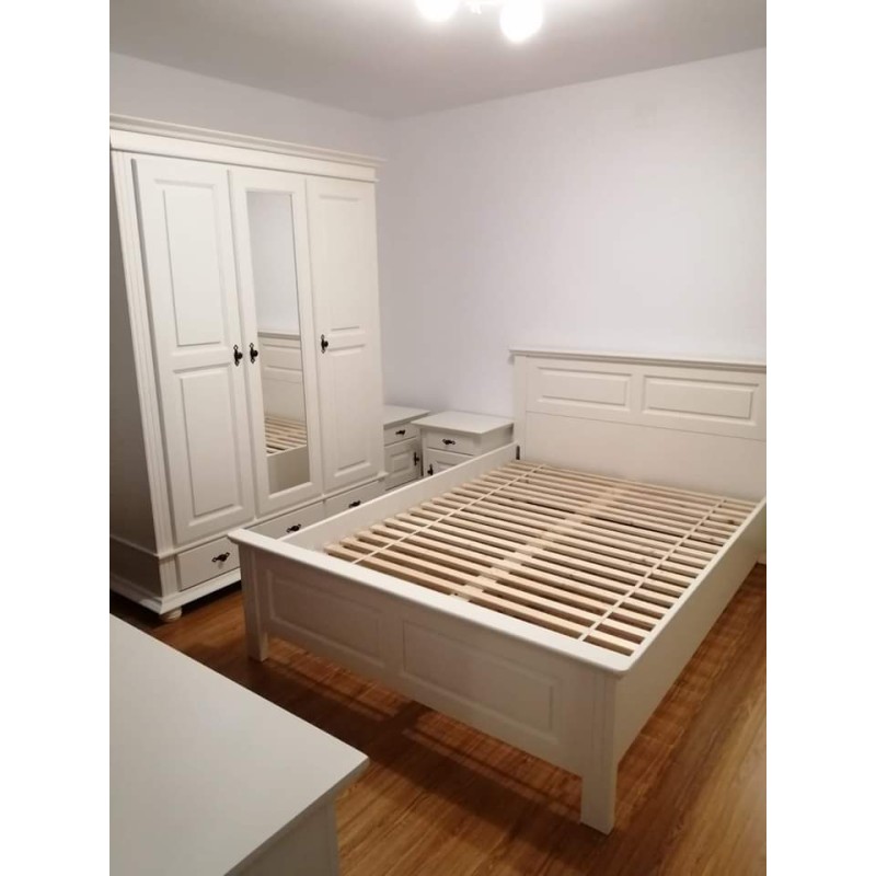 Pat lemn masiv 90x200 cm SEVA,  finisaj Alb, alb cu nuc, alb cu natur