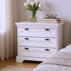 Comoda Cleo din lemn masiv cu 3 sertare culoarea alba