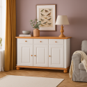 Comoda Seva lermn masiv, 3 usi, 3 sertare, 137.5 × 41 × 91.5cm