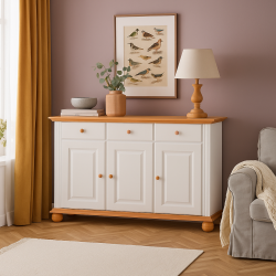 Comoda Seva lermn masiv, 3 usi, 3 sertare, 137.5 × 41 × 91.5cm