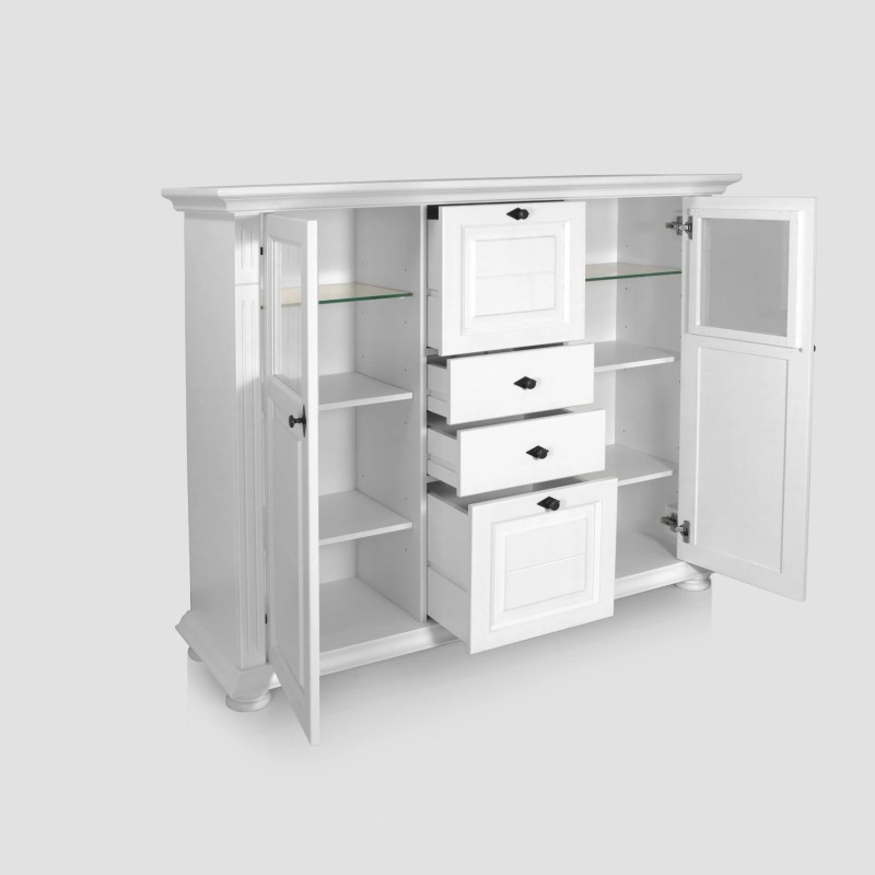 Comoda Mara cu Vitrina Dubla / Lemn Masiv