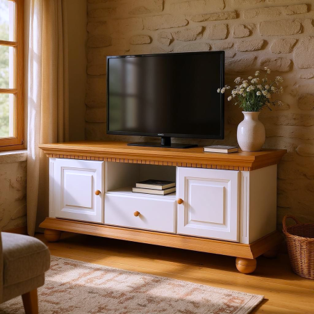 Comoda Tv Romanita / Lemn Masiv - Alb/Natur