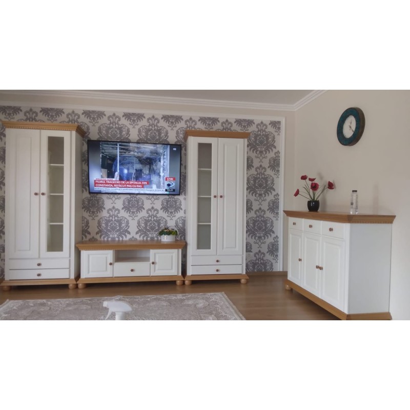 Comoda Tv Romanita / Lemn Masiv - Alb/Natur