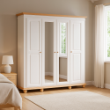 Dulap SEVA 4 Uși Lemn Masiv,  Alb, Nuc, Natur - Calitate