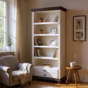 Biblioteca lemn masiv Bucov, Alb cu Nuc