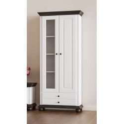 Vitrina  Romanita / Lemn Masiv / Alb cu Nuc