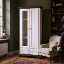 Vitrina  Romanita / Lemn Masiv / Alb cu Nuc