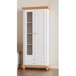 Vitrina Romanita 2 Usi 1 Sertar, Lemn Masiv, Alb/Natur