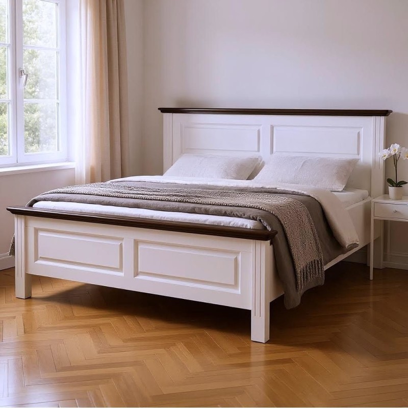 Dormitor lemn masiv, alb/nuc, Seva - Sofastil.ro
