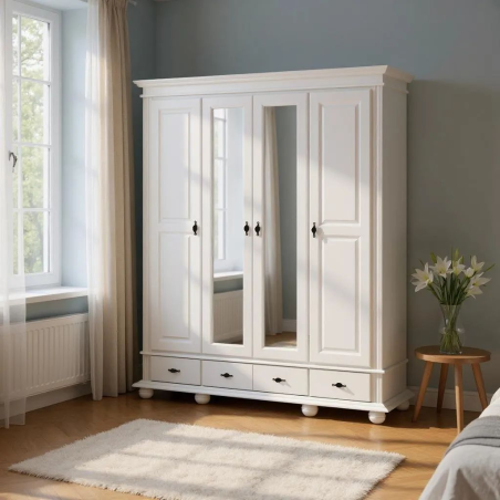 Dulap Seva lemn masiv, 4 usi si 3 sertare, H220 cm