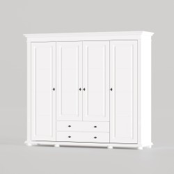 Dulap Mara lemn masiv, 4 Usi si 2 Sertare, finisaj alb