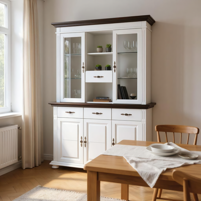 Vitrina/Bufet Mara 3S din Lemn Masiv, Alb - Sofastil.ro