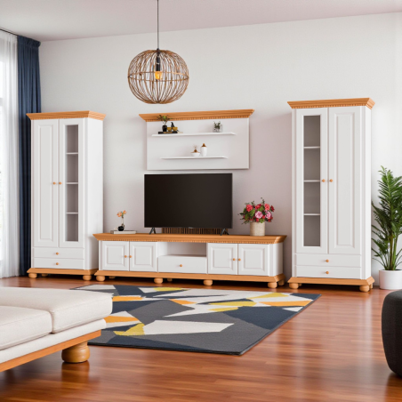 Mobila Living lemn masiv Romanita 2,  finisaj Alb cu Natur