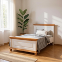 Pat lemn 90x200 cm BUCOV, finisaj alb, alb cu natur, alb cu nuc