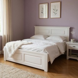 Pat 160x200 cm SEVA cu capat mic, lemn masiv,  finisaj Alb, alb cu nuc, alb cu natur