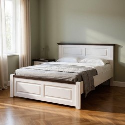 Pat 180x200 cm lemn masiv,  SEVA capat mic,  finisaj Alb, alb cu nuc, alb cu natur