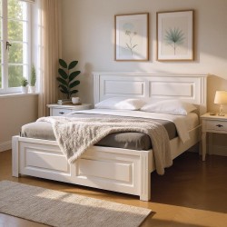 Pat 180x200 cm lemn masiv,  SEVA capat mic,  finisaj Alb, alb cu nuc, alb cu natur