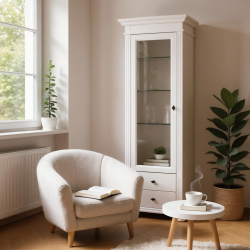 Mobilier living MARA 9, lemn masiv alb – vitrine & comodă TV