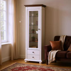 Mobilier living MARA 9, lemn masiv alb – vitrine & comodă TV