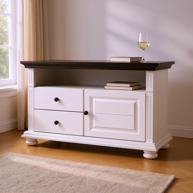 Mobilier living MARA 9, lemn masiv alb – vitrine & comodă TV