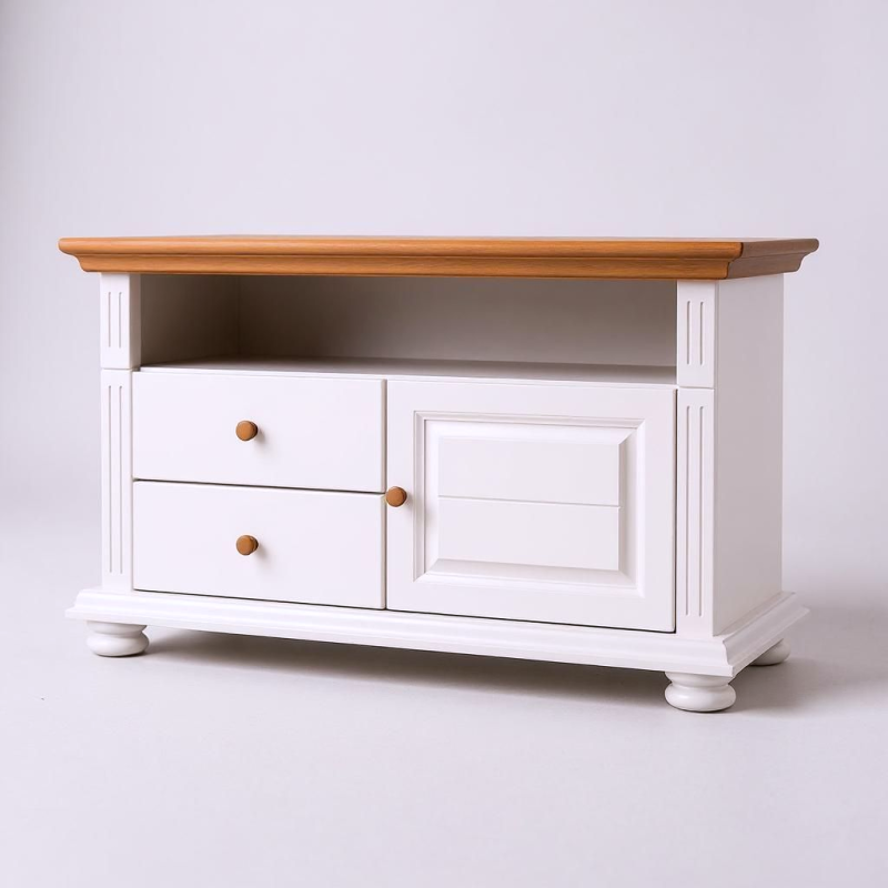Mobilier living MARA 9, lemn masiv alb – vitrine & comodă TV